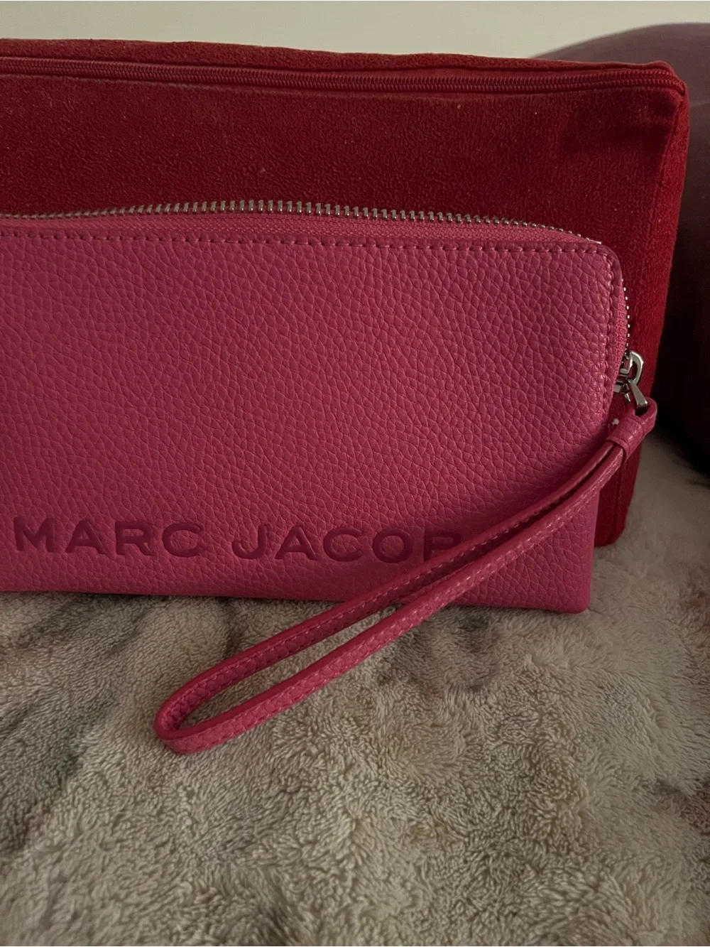 Marc Jacobs Pink Pebbled Leather Zip Pouch